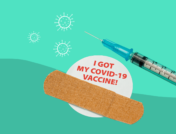 A vaccine with a bandaid represetns Headache after COVID vaccine