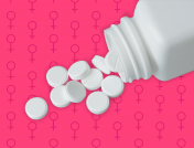 Spilled bottle of white tablets with female symbol: Lexapro Side Effects in Women