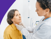A woman with normal thyroid levels having her neck checked