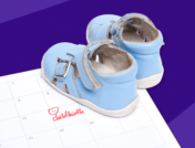 A pair of baby shoes on a calendar represent a due date calculator