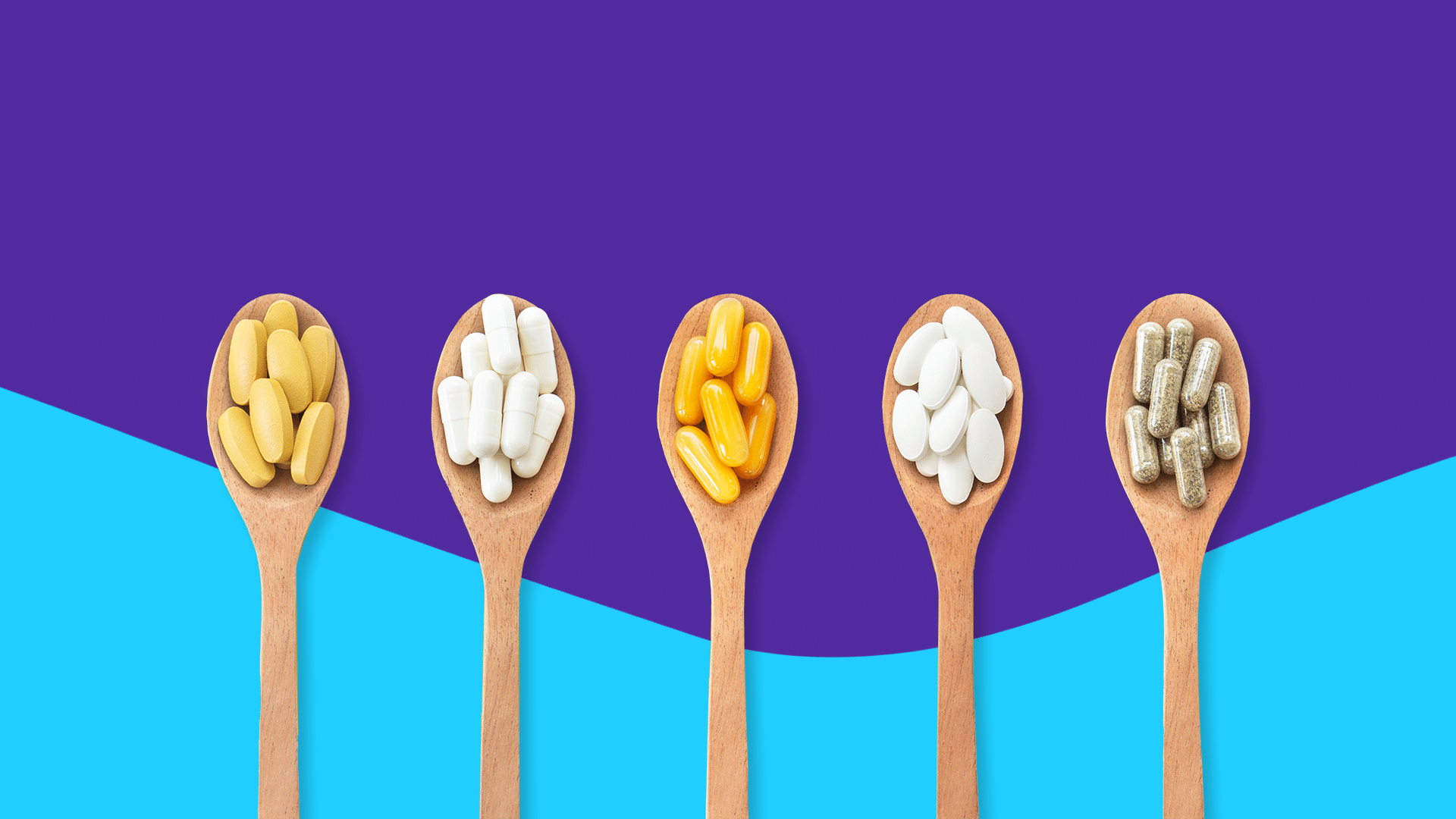 Spoons with pills represents vitamin absorption