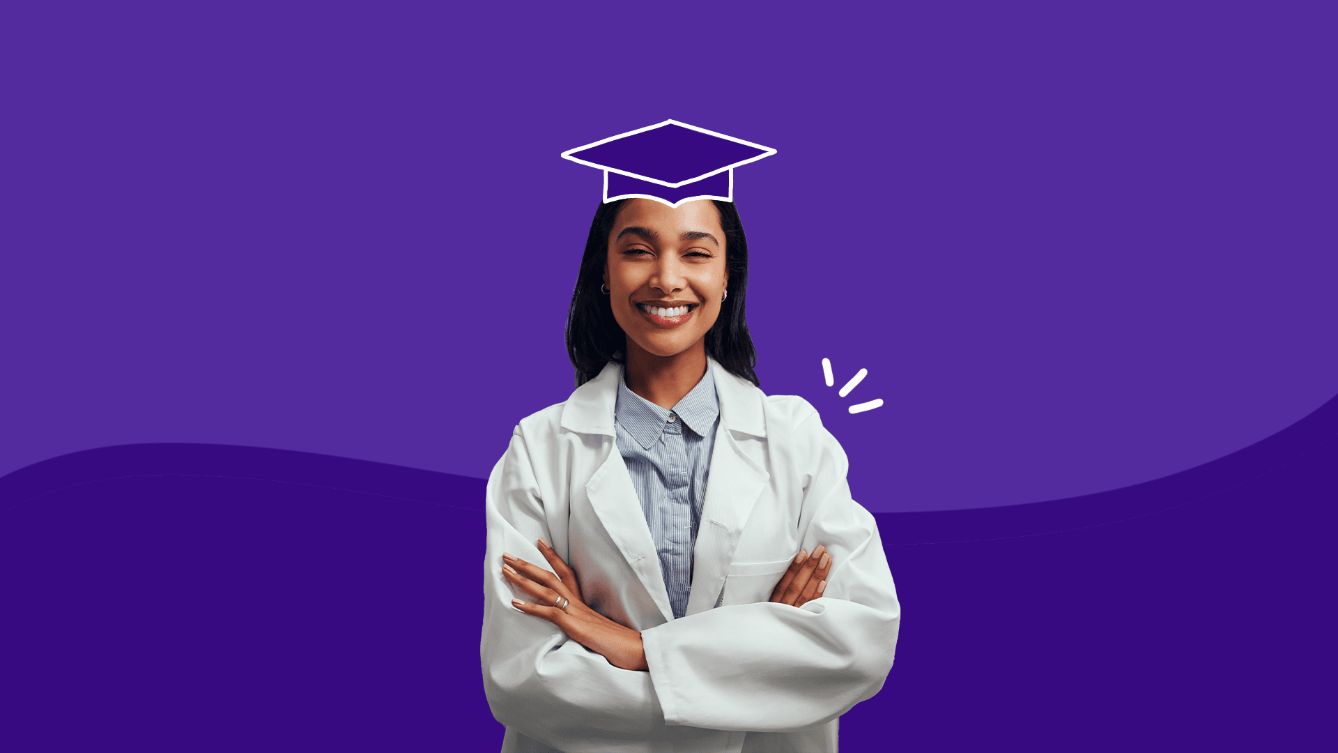 Pharmacist or pharmacy technician with a graduation cap on