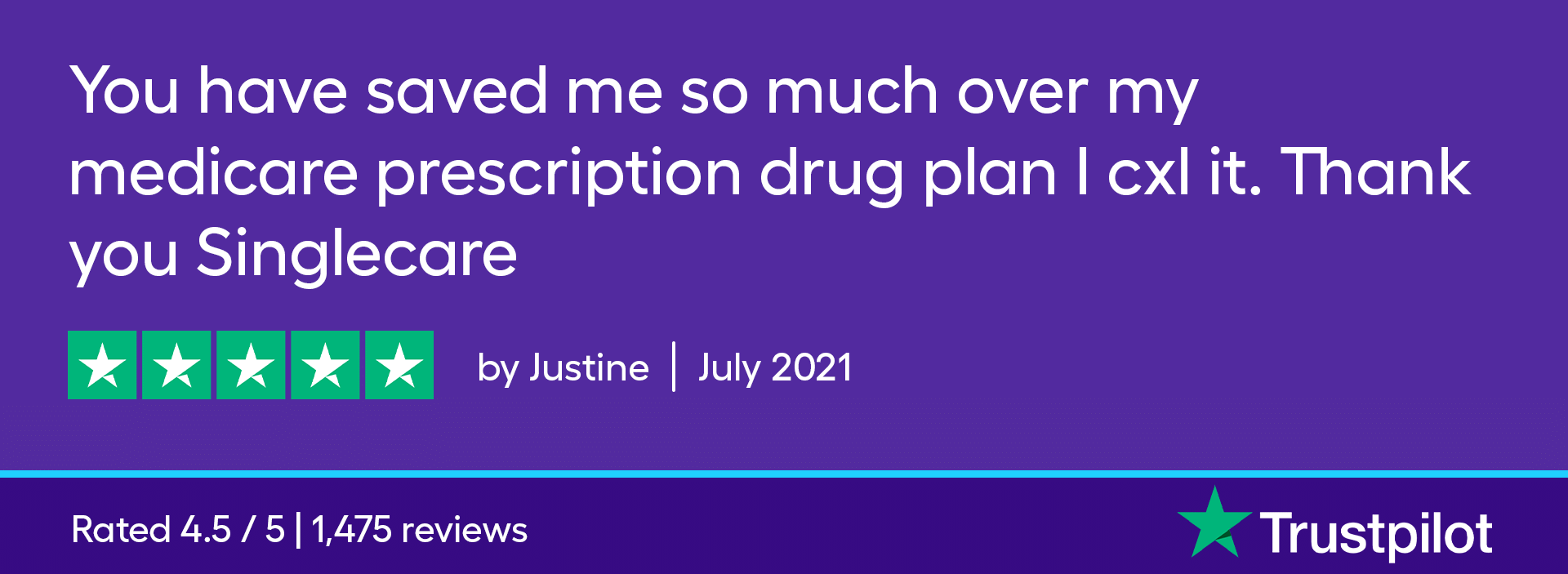 You have saved me so much over my Medicare prescription drug plan I cancelled it. Thank you, SingleCare!