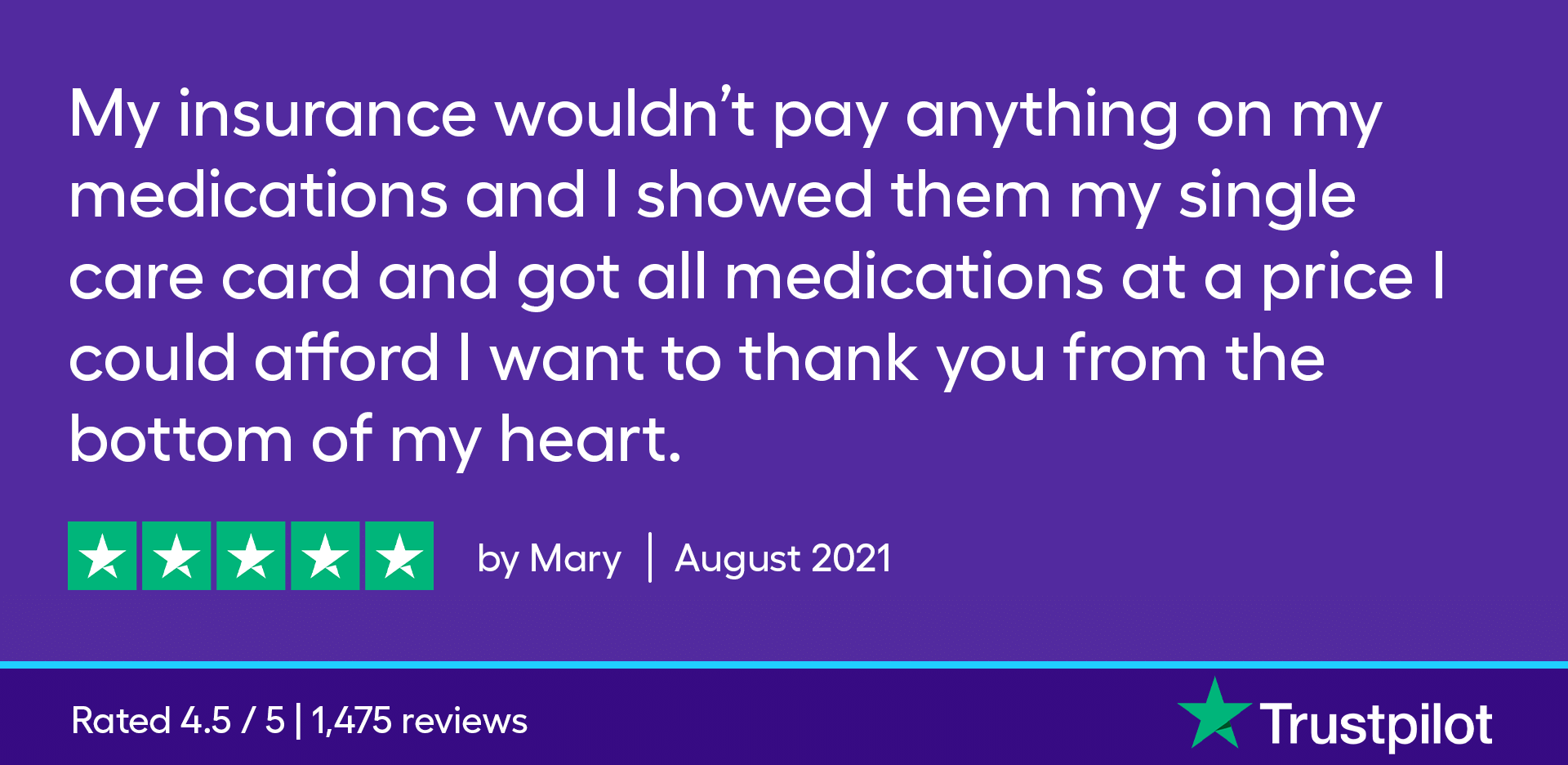 My insurance wouldn't pay anything for my medications. I showed my pharmacy my SingleCare card and got all my medication at a price that I could afford. I want to thank you from the bottom of my heart. 