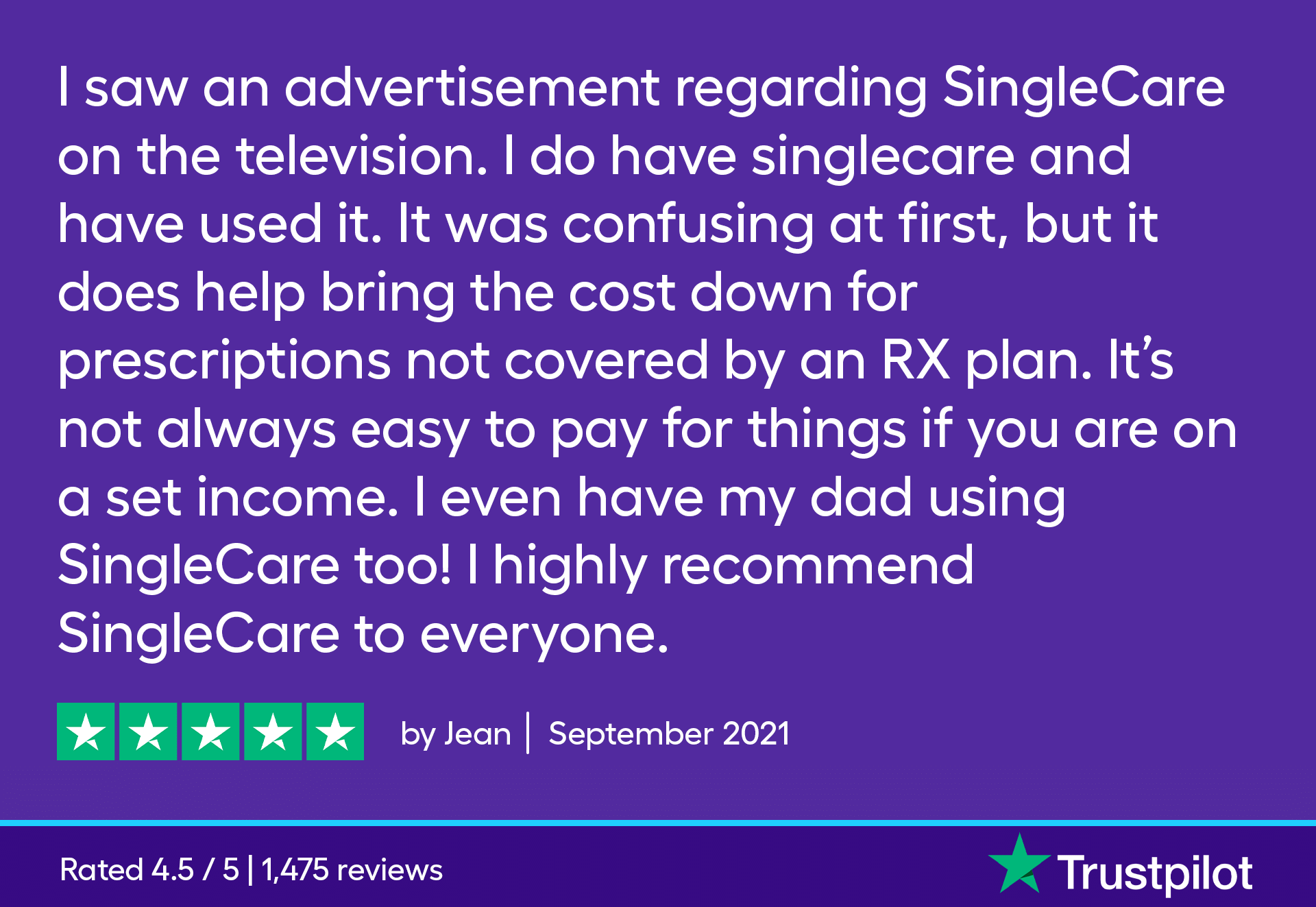I saw an advertisement regarding SingleCare on the television. I do have singlecare and have used it. It was confusing at first, but it does help bring the cost down for prescriptions not covered by an Rx plan. It’s not always easy to pay for things if you are on a set income. I even have my dad using SingleCare too! I highly recommend SingleCare to everyone. 