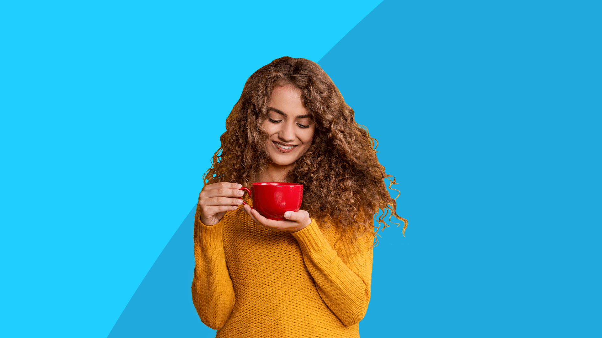 A woman with a cup of coffee represents caffeine and hormones