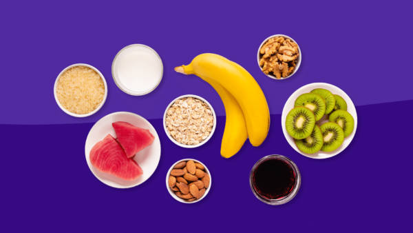 An arrangement of foods that help you sleep