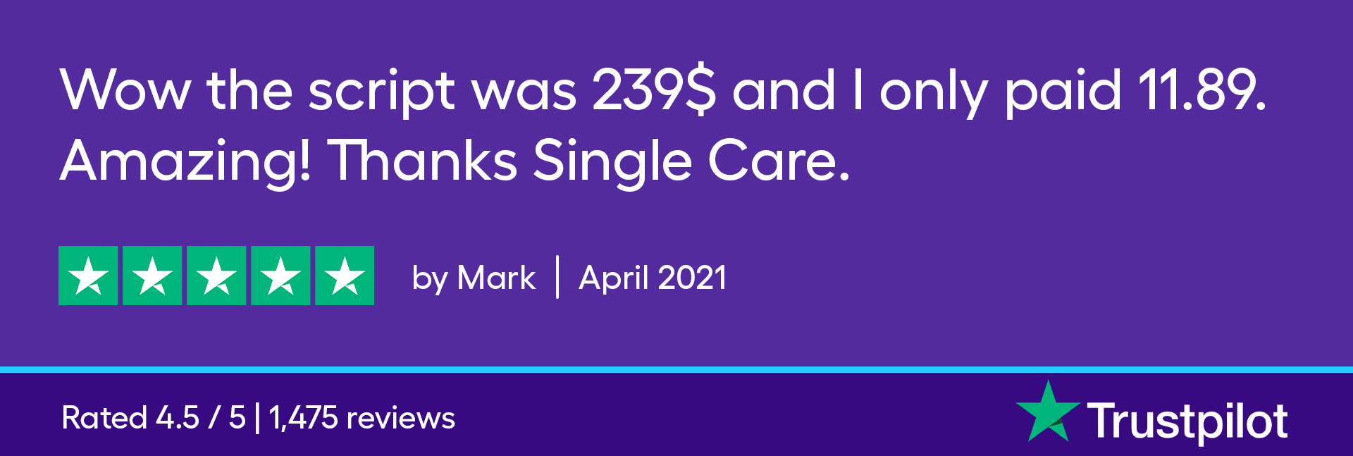 Wow the script was $239 and I only paid $11.89. Amazing! Thanks, SingleCare.