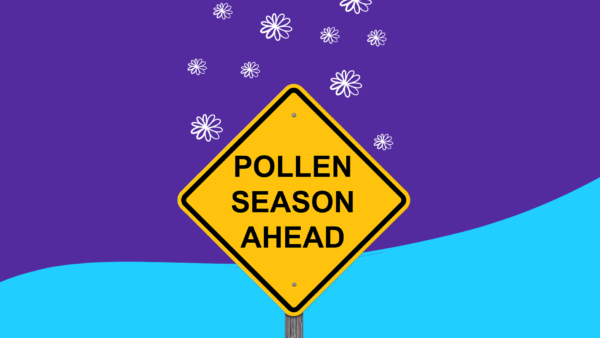 A sign saying Pollen Season Ahead represents spring allergies