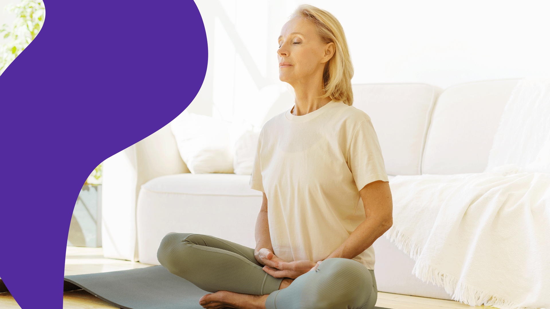 A woman doing breathing exercises as home remedies for asthma