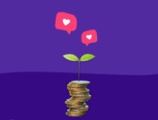 A stack of coins with hearts represents SingleCare reviews
