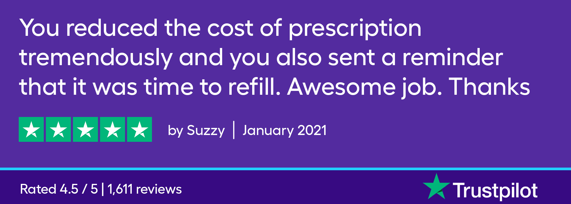 You reduced the cost of prescription tremendously and you also sent a reminder that it was time to refill. Awesome job. Thanks.