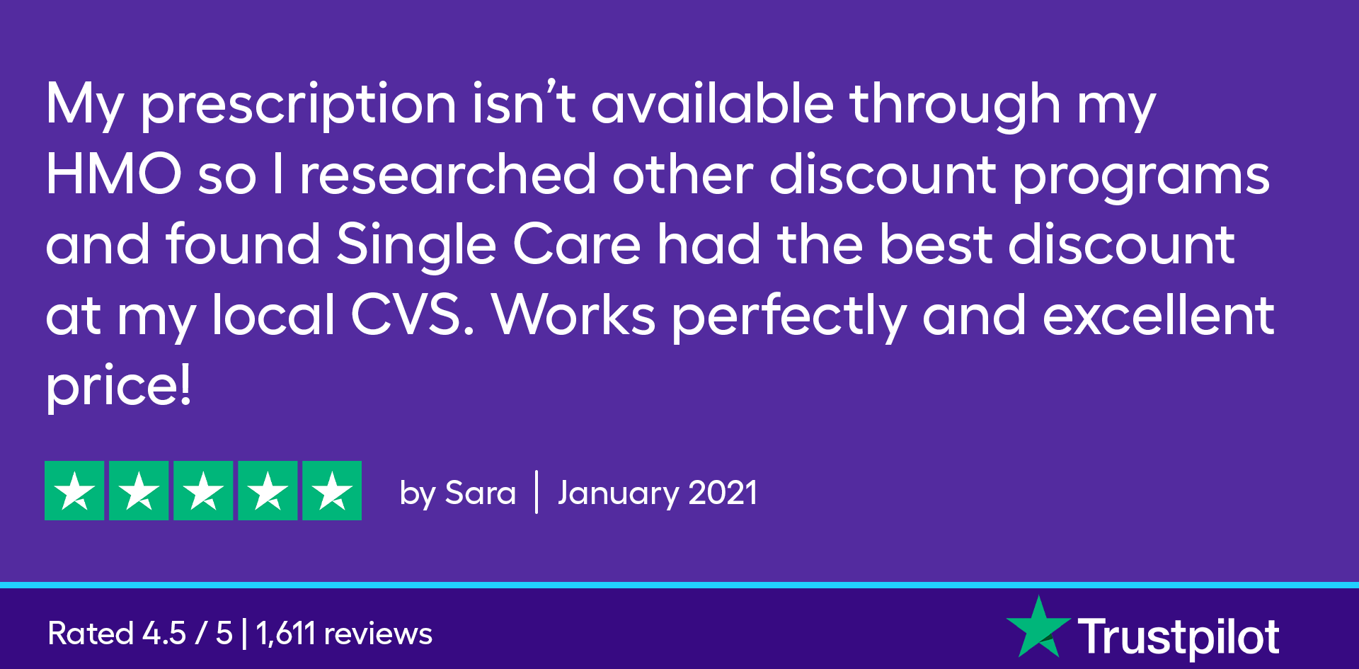 My prescription isn’t available through my HMO so I researched other discount programs and found SingleCare had the best discount at my local CVS. Works perfectly and excellent price!