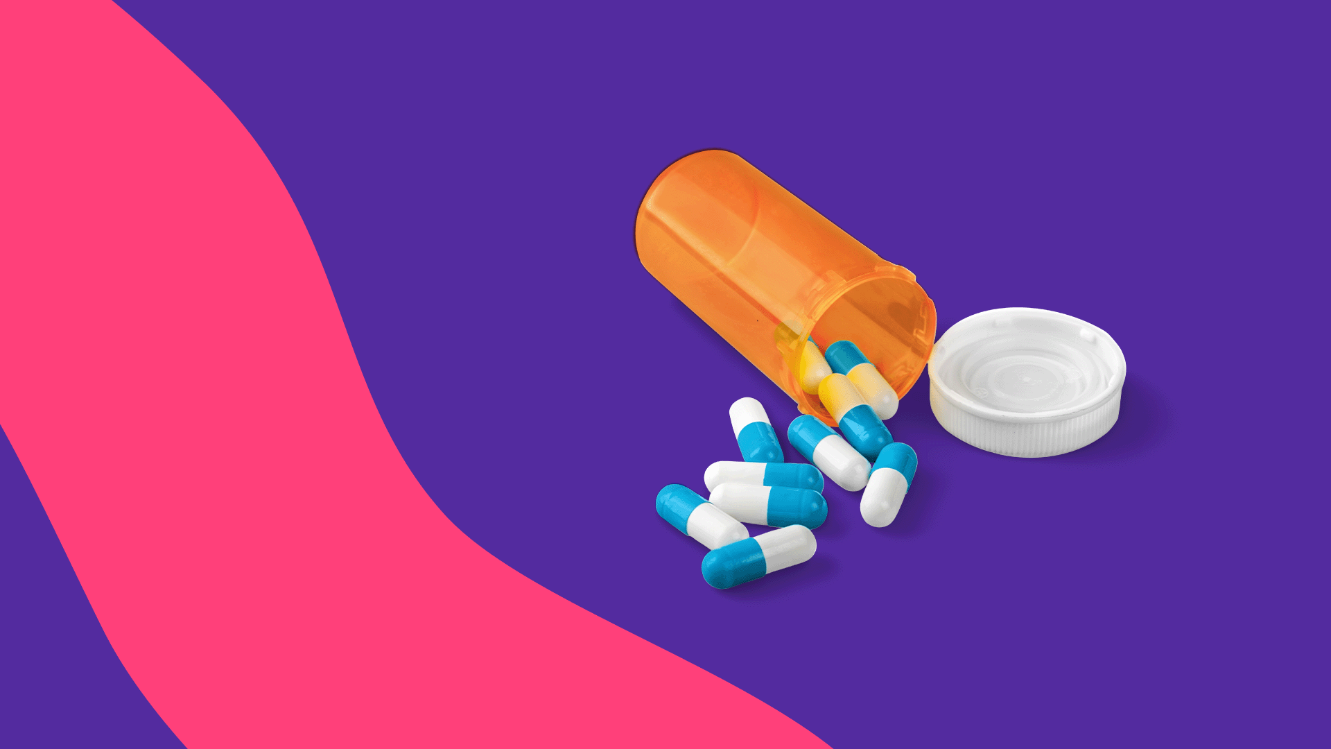 Spilled prescription bottle of white and blue capsules: How to get Adderall XR without insurance