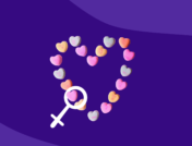 A heart and a female symbol represent women’s heart health