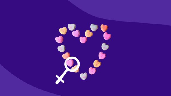 A heart and a female symbol represent women’s heart health