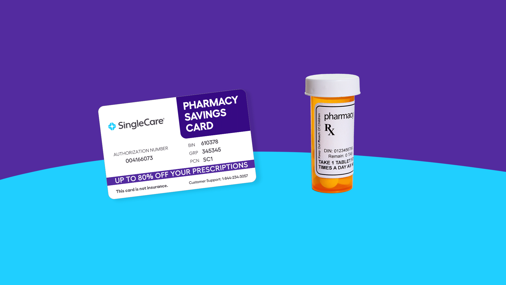 SingleCare savings card and Rx pill bottle: ADHD medication costs 2022