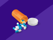 Spilled Rx pill bottle of capsules: Vyvanse for binge eating