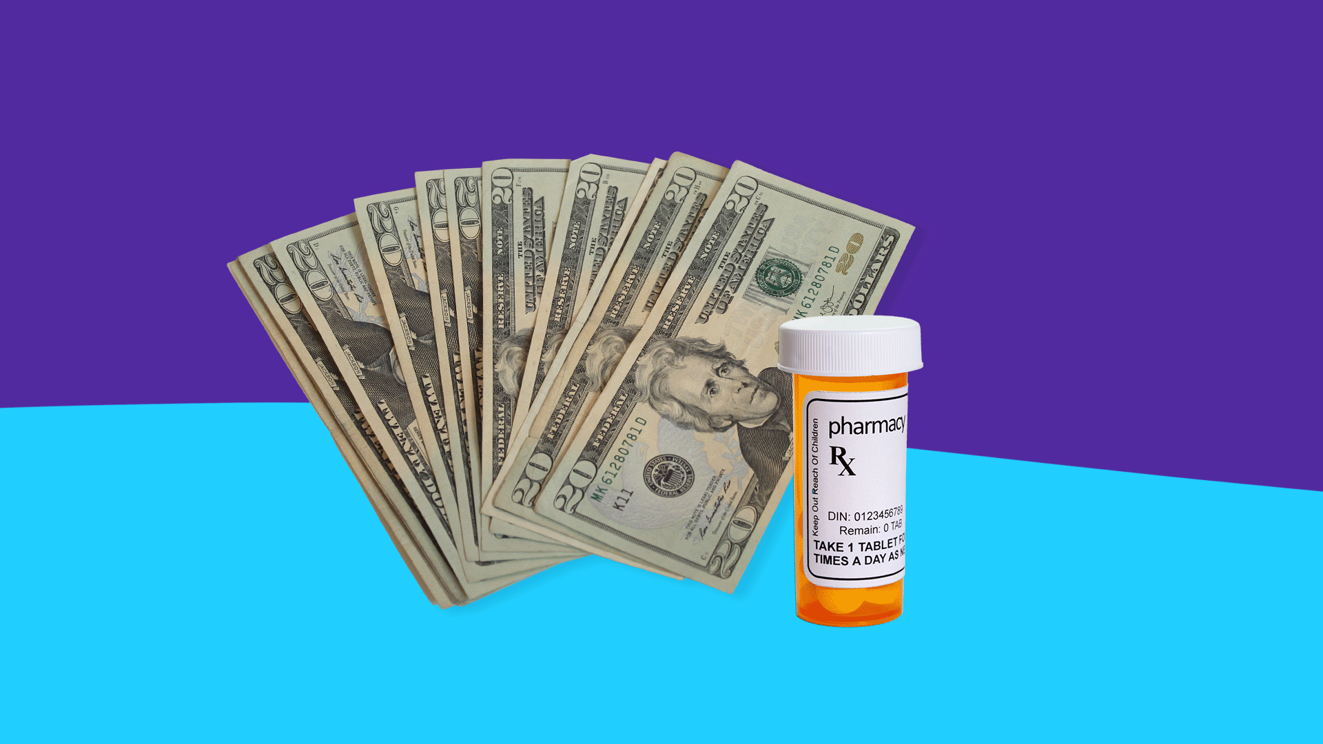 Rx pill bottle and $20 bills - Vyvanse savings