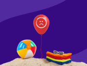 A balloon with a frowning face represents summer depression