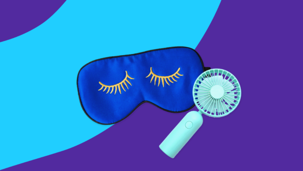 What causes night sweats (Picture of eye mask and fan)