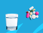 Glass of water and pill illustrations: List of medications that cause dry mouth