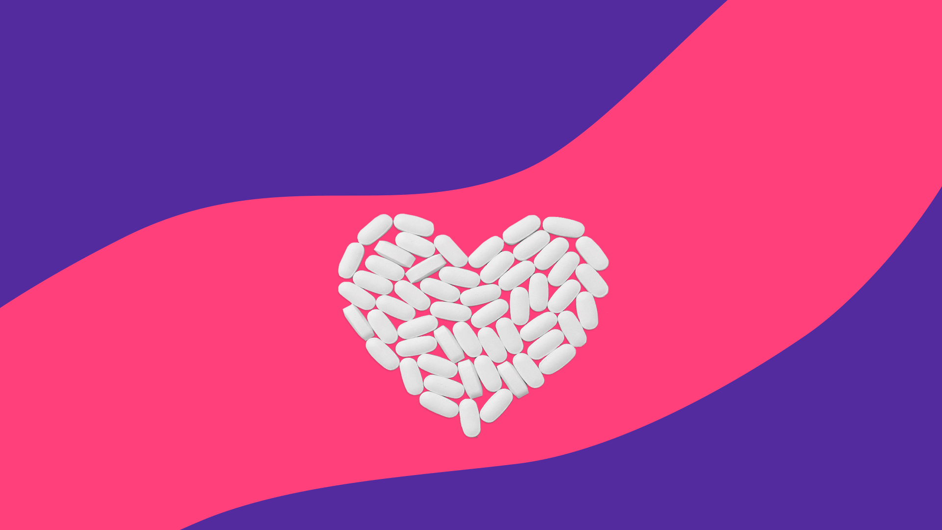 Pills in the shape of a heart represent the side effects of statins
