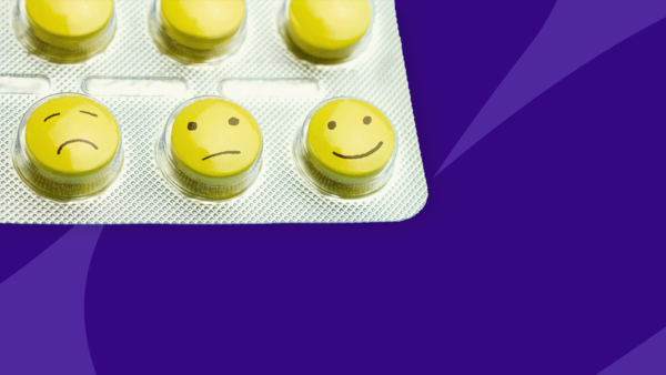 medication in foil with happy and sad faces - serotonin syndrome patient information