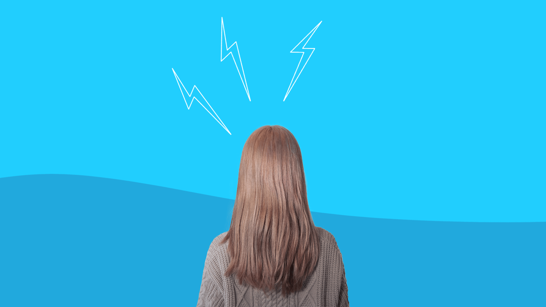 The back of a person's head with cartoon lightning bolts above it: Migraine statistics