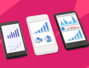 Three phones showing statistics charts: Migraine statistics