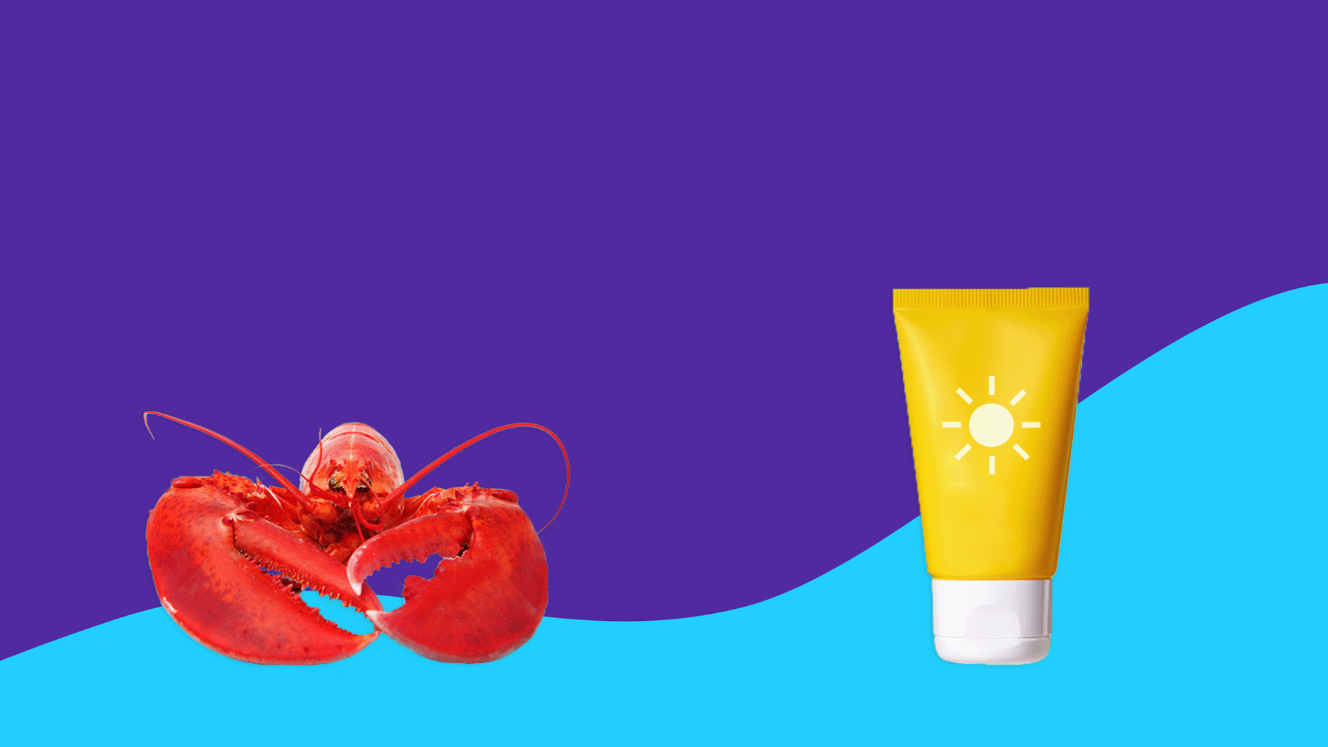sunburn relief - a lobster and sunscreen bottle
