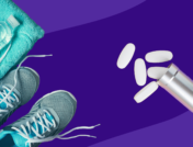 Sneakers with pills symbolize working out on Adderall