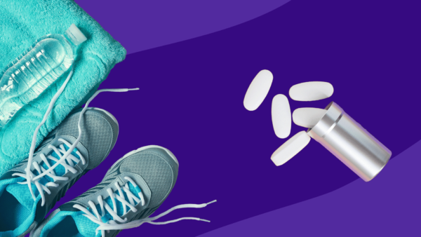 Sneakers with pills symbolize working out on Adderall