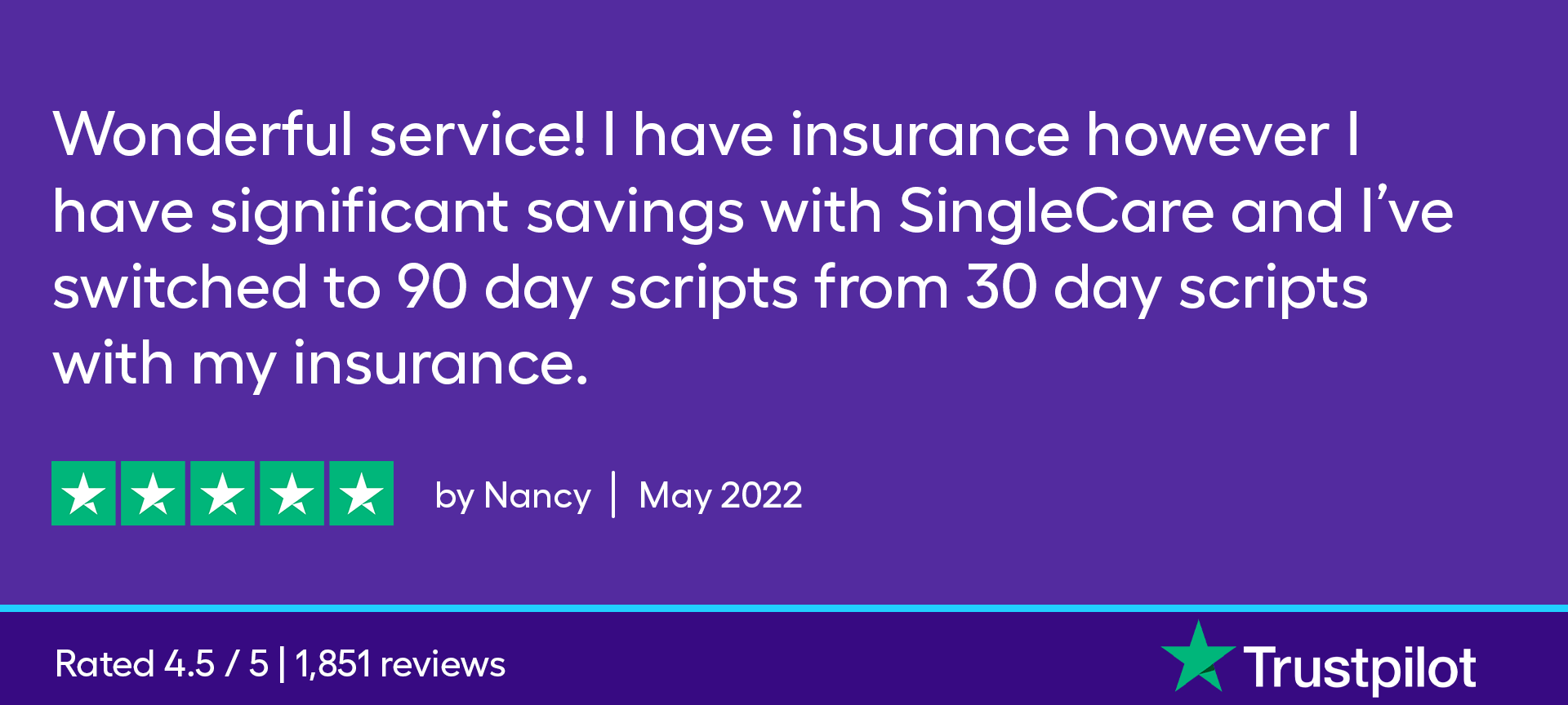 Wonderful service! I have insurance however I have significant savings with SingleCare and I’ve switched to 90 day scripts from 30 day scripts with my insurance. 