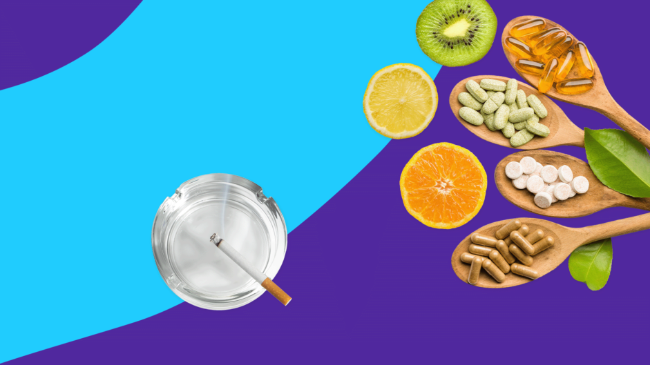 ashtray next to fresh fruits - vitamins for smokers