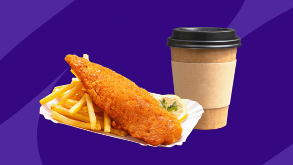fried chicken next to cup of coffee - foods to avoid if you have heart palpitations
