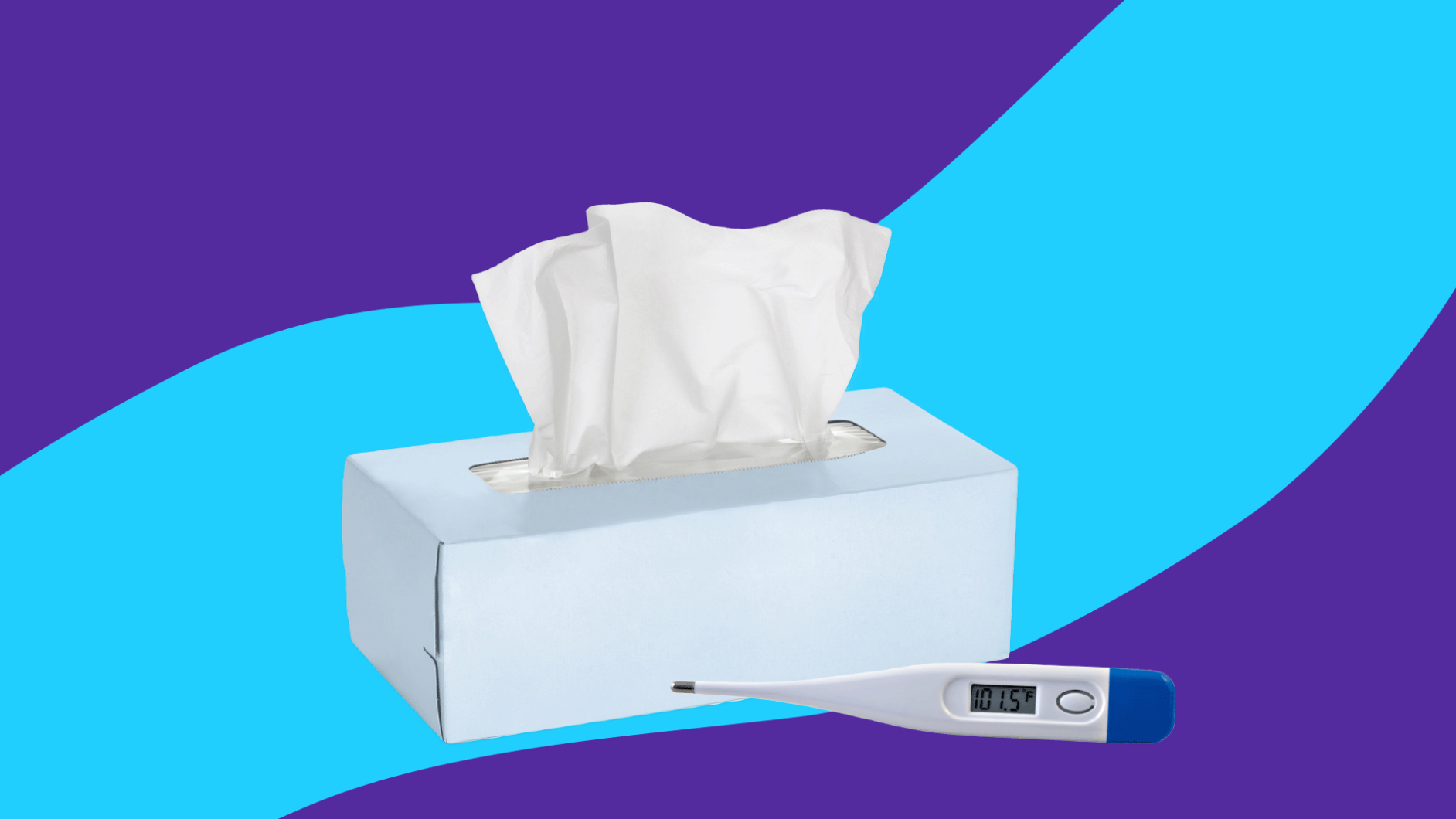 box of tissue with thermometer for flu complications