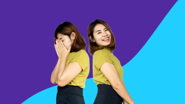 Woman looking happy and distressed: OCD symptoms