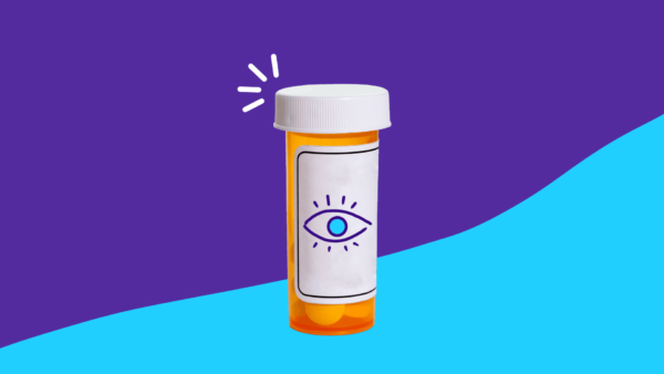 Rx pill bottle with eye image: Causes of stye