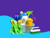 basket of cleaning products - pharmacy organization ideas