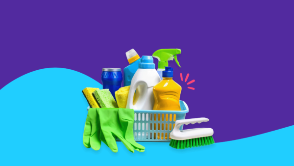 basket of cleaning products - pharmacy organization ideas