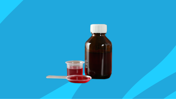 Syrup bottle with teaspoon and medicine cup: Pseudoeph-bromphen-dm without insurance