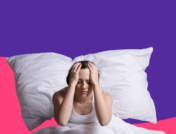 Woman in bed with hands on her head: Sleep deprivation