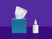 Box of tissues and nasal spray for allergies