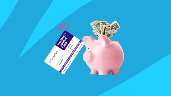 A piggy bank and SingleCare savings card