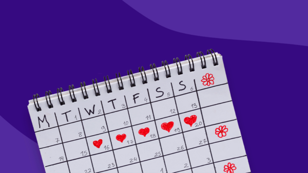 A calendar with five days marked with red hearts: How to make your period end faster