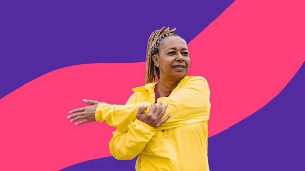 A women pulling her arm across her chest: Right shoulder blade pain causes