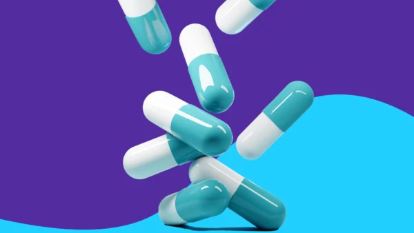 image of blue and white capsules - Adderall for depression