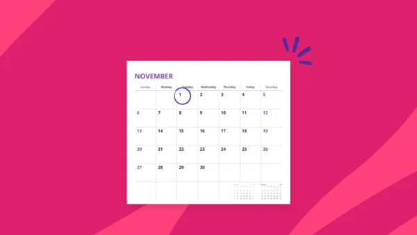 A calendar for November 21, marking Sunday, November 1 — ACA open enrollment