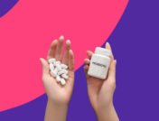Hands holding probiotic bottle and capsules: Best probiotics for vaginal health
